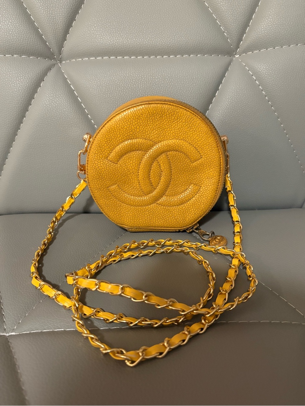 Chanel yellow caviar round vanity crossbody
